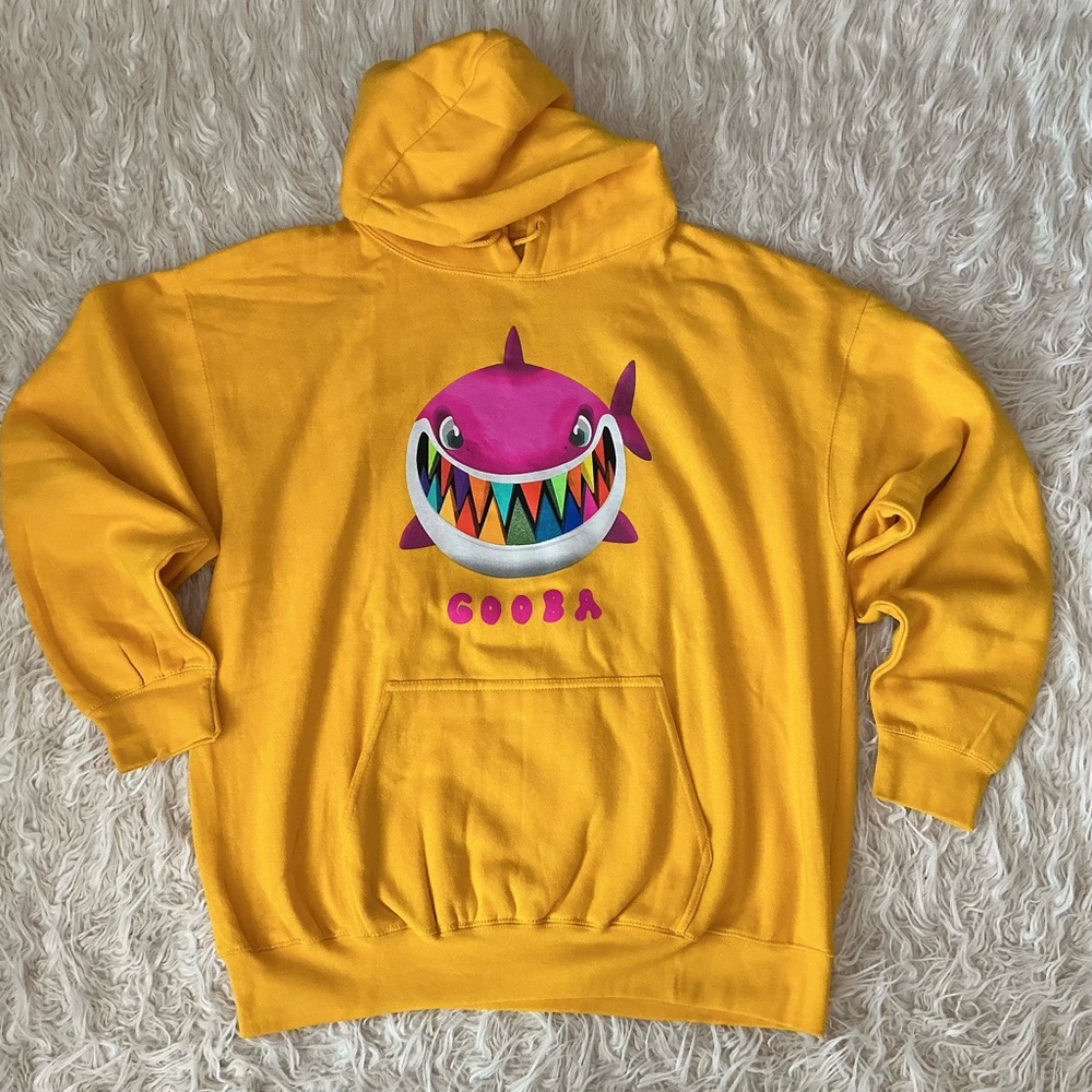 6ix9ine Gooba  Yellow Hoodie with Colorful Shark Graphic